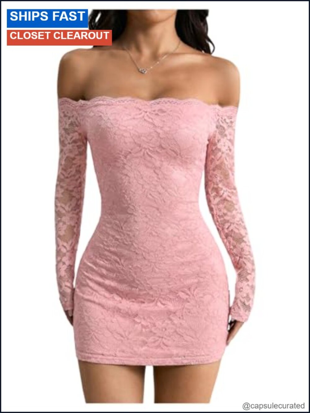 Women's Lace Mini Y2K Club Party Dress Long Sleeve Off Shoulder